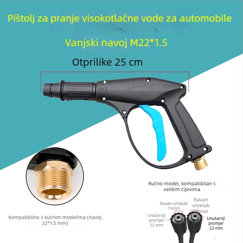 Pistolet za visoki tlak za čišćenje — tijelo i ručka od inženjerskih plastika, dugačak raspršivanje, visok tlak vode, pogodno za pranje automobila, zalijevanje cvijeća i čišćenje prozora