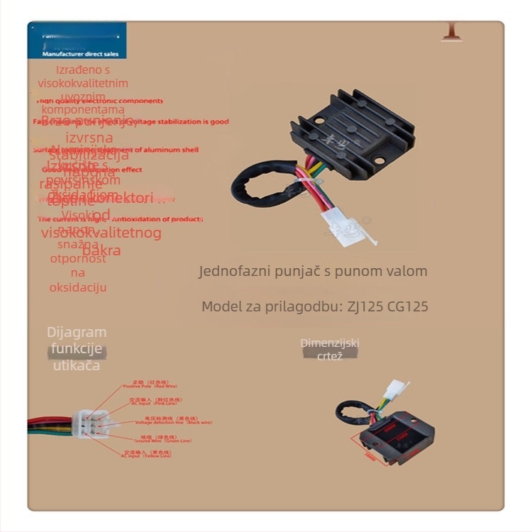 Excellence ZJ125 regulator napona i ispravljač za CG125/ZJ125, 5-vodični konektor, model ZJ125