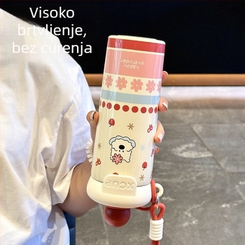 Izolirana šalica s unutarnjim spremnikom od 316 SS, vanjskim dijelom od 201 SS, vakuumska izolacija 6–12 h, remen za nošenje i slamčica, prilagodljivo lasersko graviranje ili sitotisak.