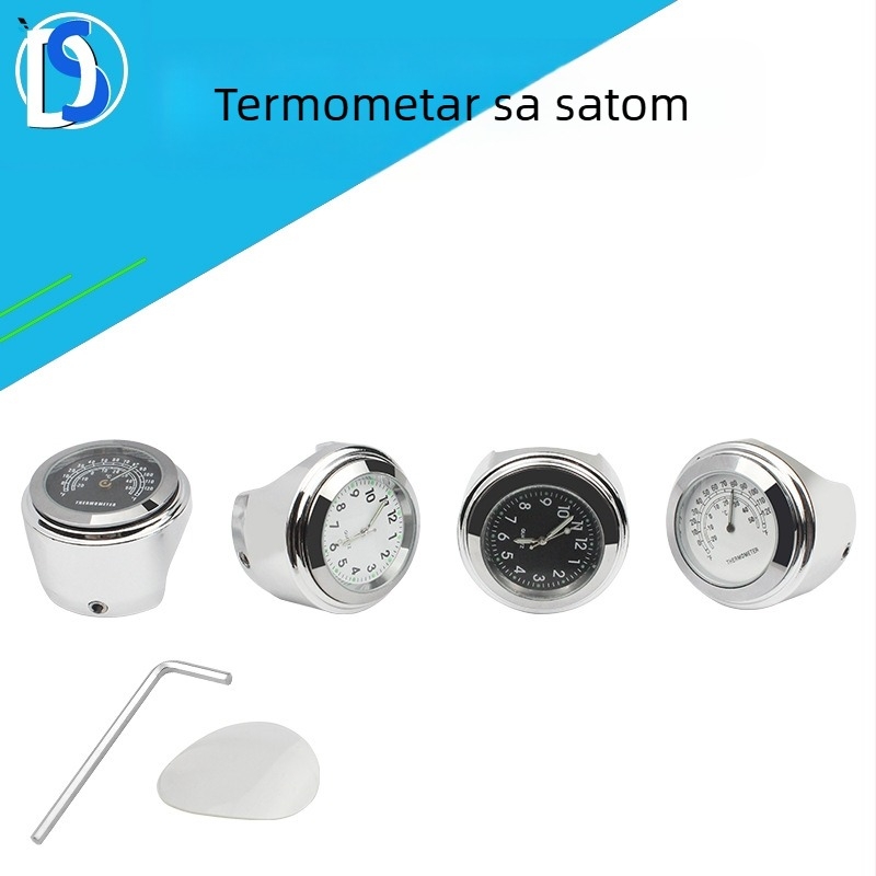 Sat na ručki motocikla s termometrom, aluminijska legura, model Schedule thermometer, marka Manqishi, univerzalna kompatibilnost