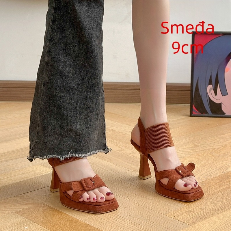 Ženske sandale od PU, kvadratni nos, debeli gumeni potplat, korejski stil
