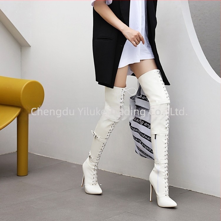 Čizme iznad koljena za džez ples – PU sintetička koža, šiljati vrh, uska štikla stileto iznad 8 cm, bočni zatvarač, unisex