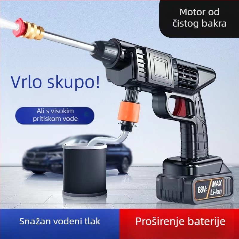 Prijenosni bežični pištolj za pranje automobila s Li-ion baterijom 12V, 150W, 0,8 MPa, crijevo 5–10 m