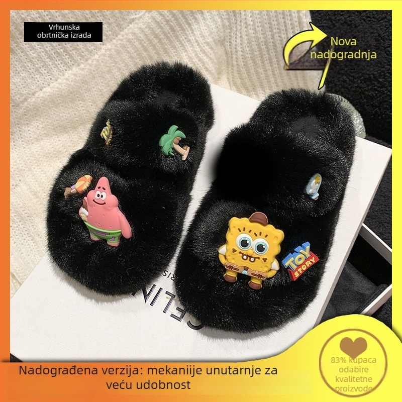 Plišane papuče za djevojčice 1–3 godine, gornji dio od umjetne kože, gumena potplata, karikatura uzorak