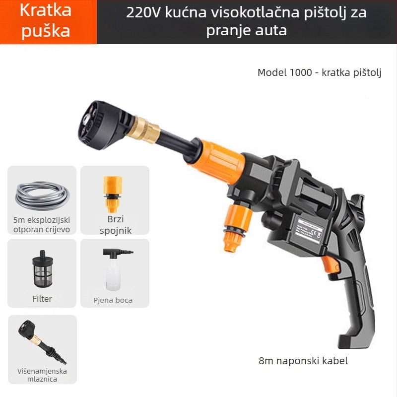 TY66 Električna ručna pumpa za pranje automobila — metal i plastika, 40 BAR, 2.4 L/min, 110–240V