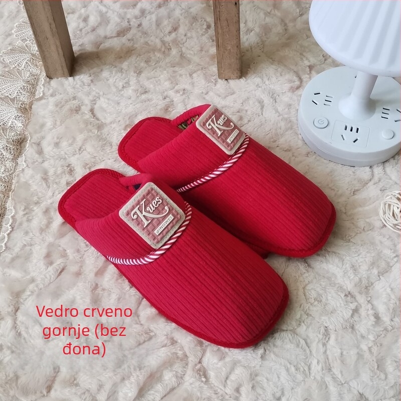 Domaće papuče s otvorenim prstom – pamuk gornji dio, debeli potplat, za parove, održavaju toplinu, potplat 3.5 cm+