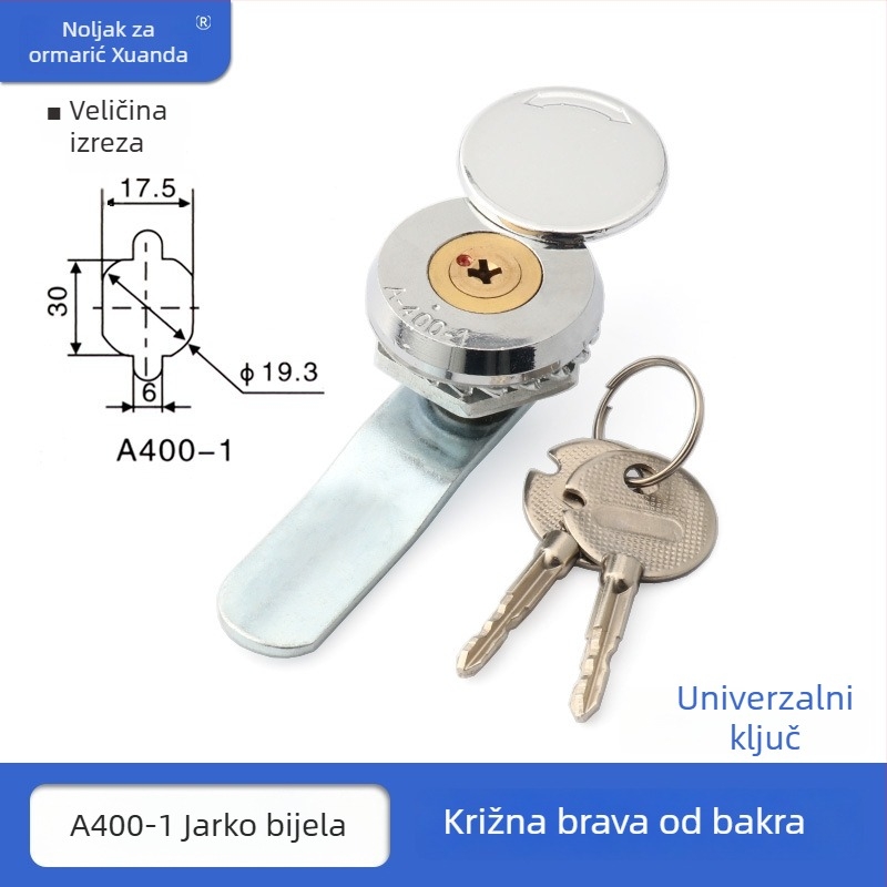 Xuanda A400-1 CAM zaključavka kružnog oblika s krstnim dizajnom, jednoključna, od cinkovog legura, za razvodne ormariće, Rittal ormariće i komunikacijske ormariće