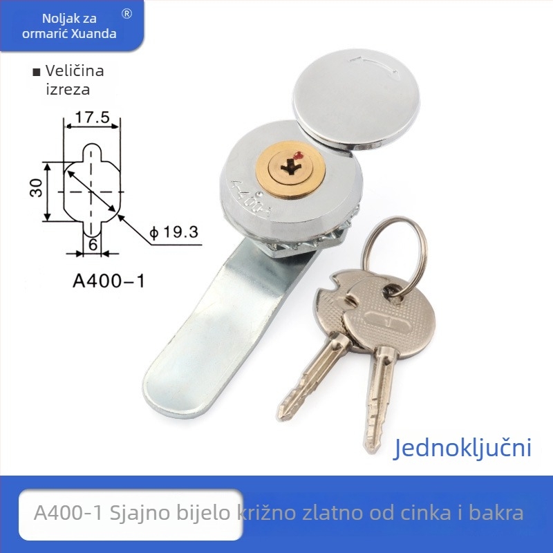 Xuanda A400-1 CAM zaključavka kružnog oblika s krstnim dizajnom, jednoključna, od cinkovog legura, za razvodne ormariće, Rittal ormariće i komunikacijske ormariće