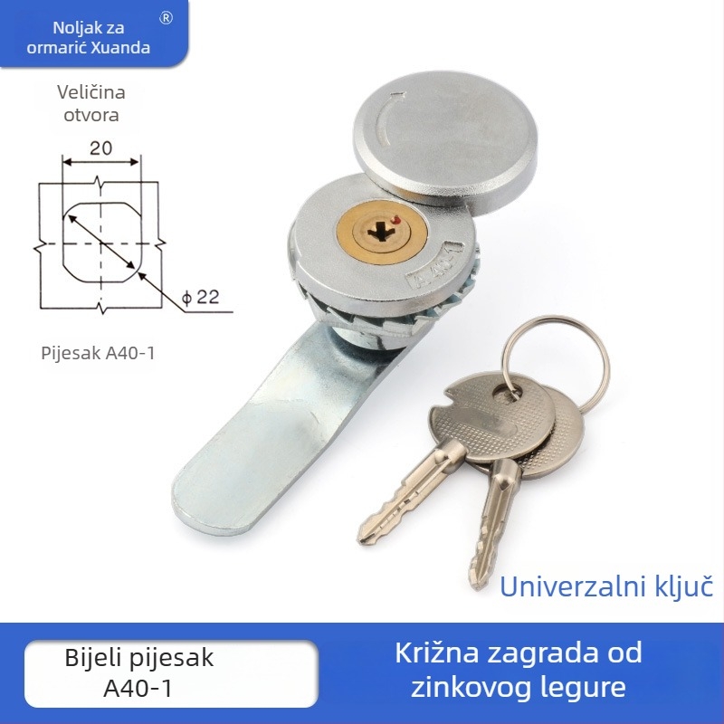 Xuanda A400-1 CAM zaključavka kružnog oblika s krstnim dizajnom, jednoključna, od cinkovog legura, za razvodne ormariće, Rittal ormariće i komunikacijske ormariće