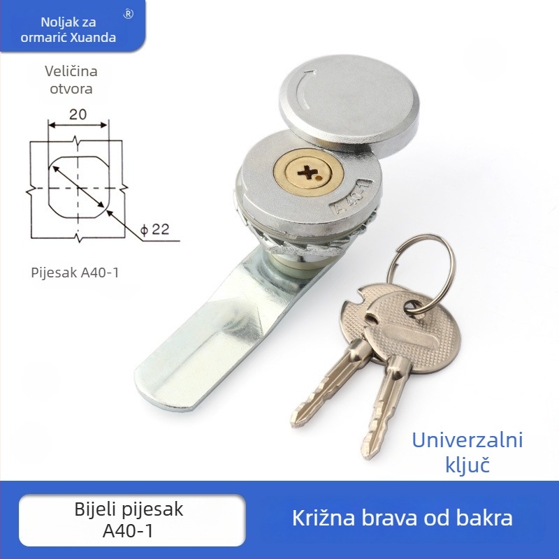 Xuanda A400-1 CAM zaključavka kružnog oblika s krstnim dizajnom, jednoključna, od cinkovog legura, za razvodne ormariće, Rittal ormariće i komunikacijske ormariće