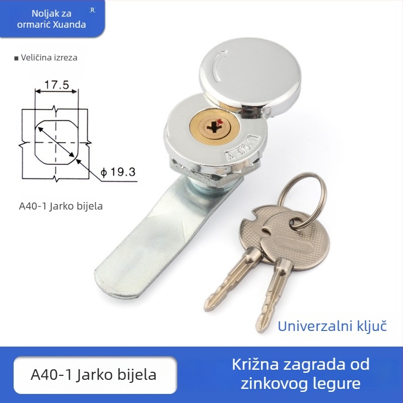 Xuanda A400-1 CAM zaključavka kružnog oblika s krstnim dizajnom, jednoključna, od cinkovog legura, za razvodne ormariće, Rittal ormariće i komunikacijske ormariće