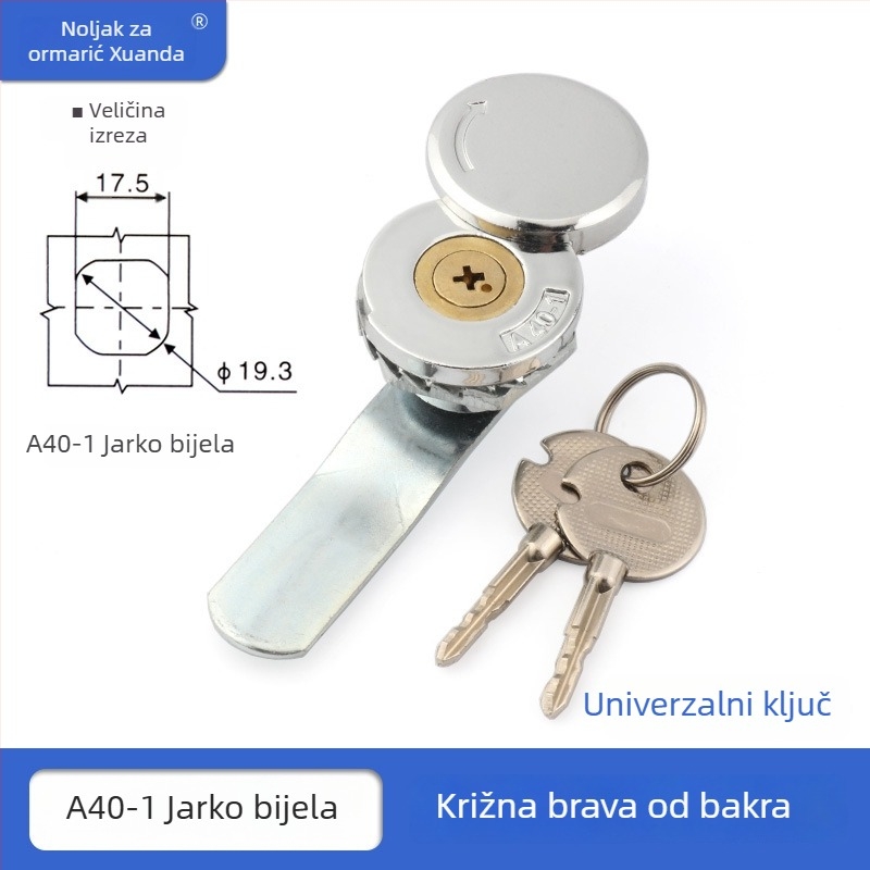 Xuanda A400-1 CAM zaključavka kružnog oblika s krstnim dizajnom, jednoključna, od cinkovog legura, za razvodne ormariće, Rittal ormariće i komunikacijske ormariće