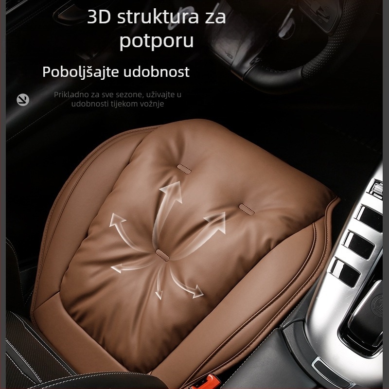 Jastučnica za sjedalo automobila za sve sezone, prirodna koža, punjenje svileno-pamučno, ravni minimalistički stil, universalno za pet mjesta