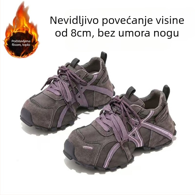 Platformske tenisice za žene – debela platforma, gornji dio od split kože, gumeni potplat, vezivanje šnalama