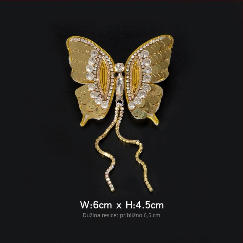Filc aplikacija s motivom leptira, perlicama i kristalima, s resama - ručno šivani dodatak za haljine, cipele i torbe