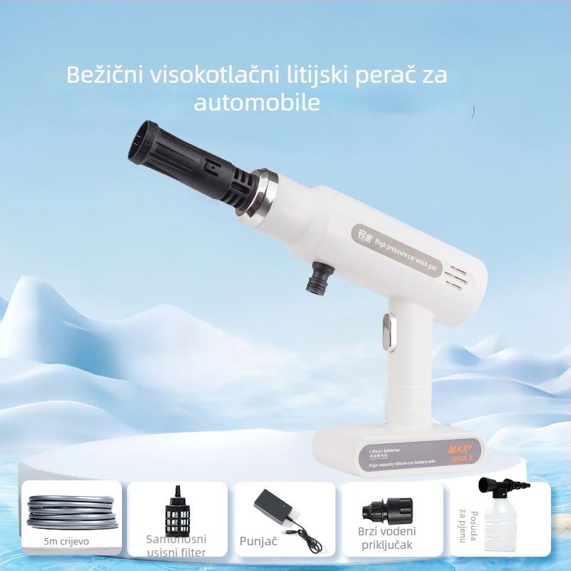 Bežični uređaj za pranje automobila s litijskom baterijom i pištolom visokog tlaka — ABS kućište, 21V, 260W, maksimalni protok 8 L/min, maksimalni tlak 50 Bar, model RG-15