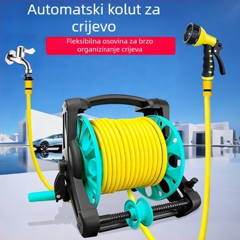 Prijenosni automatski navijač crijeva s držačem za pohranu, visokotlačni pištolj i kolica za crijevo za pranje automobila