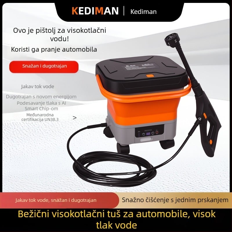 Cordiman bežični visokotlačni stroj za pranje automobila, sklopiv i prijenosan, maksimalni tlak 30 bar, protok 4 L/min, 24 V litijeva baterija, težina 2,4 kg