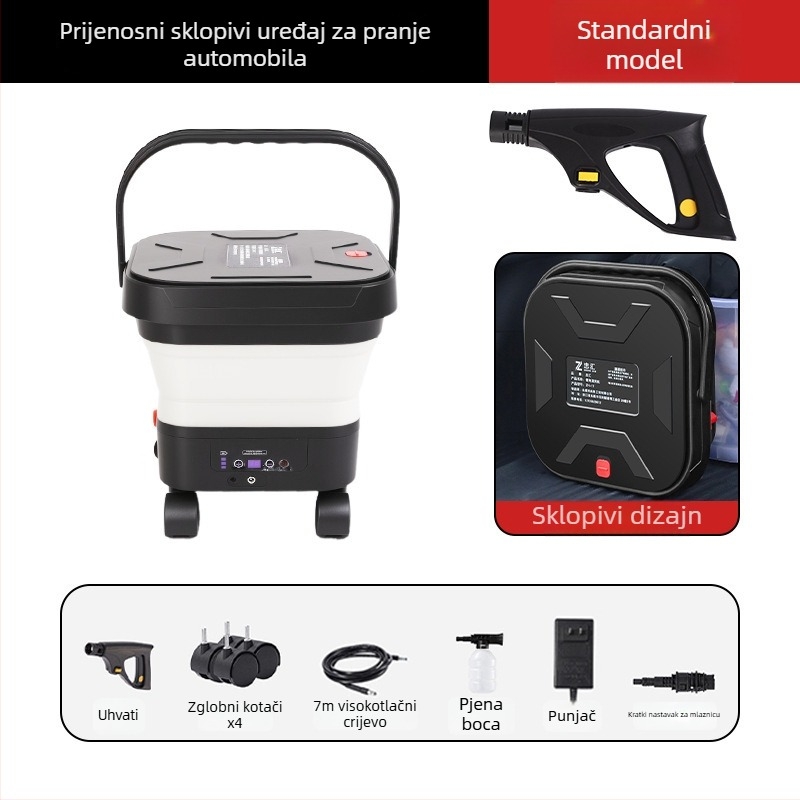 Cordiman bežični visokotlačni stroj za pranje automobila, sklopiv i prijenosan, maksimalni tlak 30 bar, protok 4 L/min, 24 V litijeva baterija, težina 2,4 kg