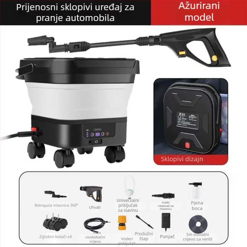 Cordiman bežični visokotlačni stroj za pranje automobila, sklopiv i prijenosan, maksimalni tlak 30 bar, protok 4 L/min, 24 V litijeva baterija, težina 2,4 kg