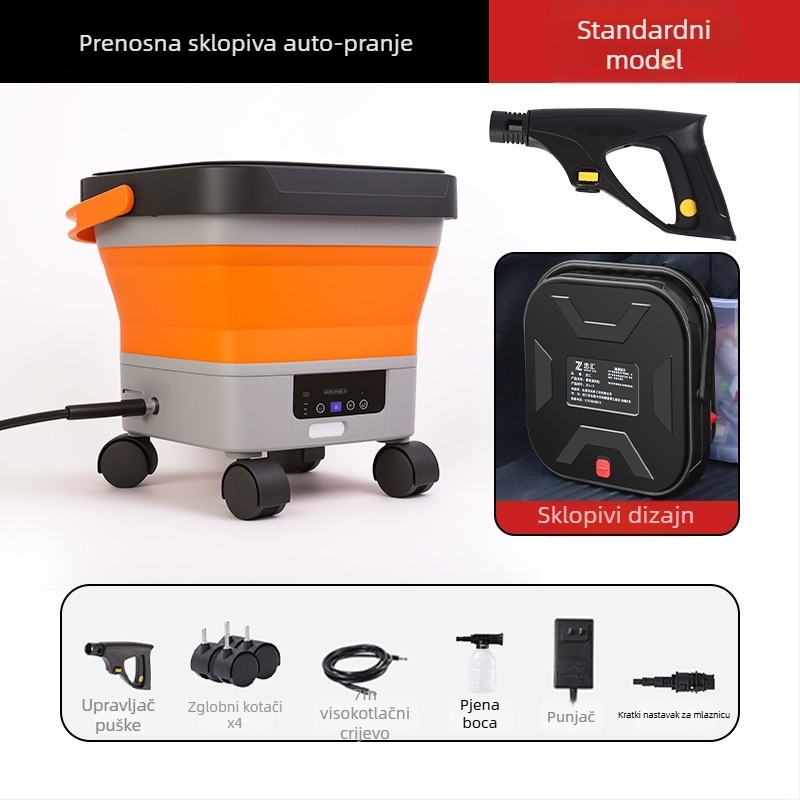 Cordiman bežični visokotlačni stroj za pranje automobila, sklopiv i prijenosan, maksimalni tlak 30 bar, protok 4 L/min, 24 V litijeva baterija, težina 2,4 kg