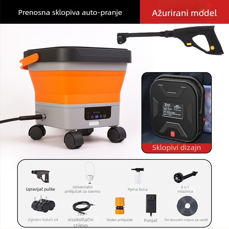 Cordiman bežični visokotlačni stroj za pranje automobila, sklopiv i prijenosan, maksimalni tlak 30 bar, protok 4 L/min, 24 V litijeva baterija, težina 2,4 kg