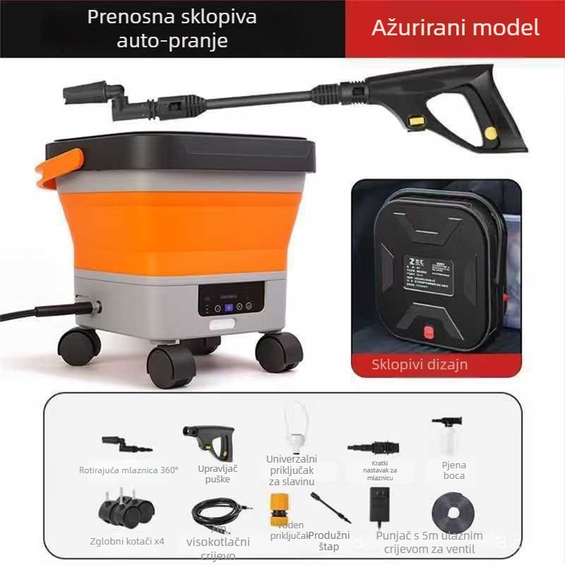 Cordiman bežični visokotlačni stroj za pranje automobila, sklopiv i prijenosan, maksimalni tlak 30 bar, protok 4 L/min, 24 V litijeva baterija, težina 2,4 kg