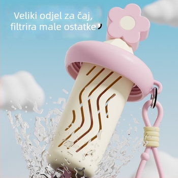 Termos šalice za žene sa slamkom, kompaktna i prijenosna, unutarnja posuda od 316 STL, vanjsko kućište od 201 STL, vakuumska izolacija 6–12 sati, odvajanje čaja i vode, mogućnost ispisa logotipa