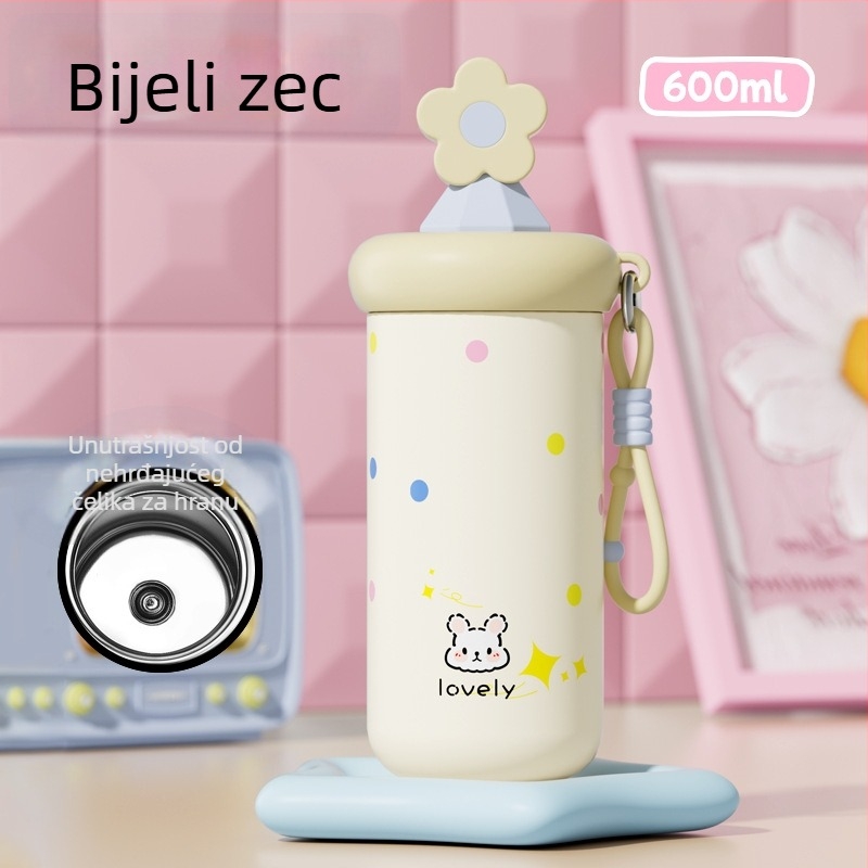 Termos šalice za žene sa slamkom, kompaktna i prijenosna, unutarnja posuda od 316 STL, vanjsko kućište od 201 STL, vakuumska izolacija 6–12 sati, odvajanje čaja i vode, mogućnost ispisa logotipa