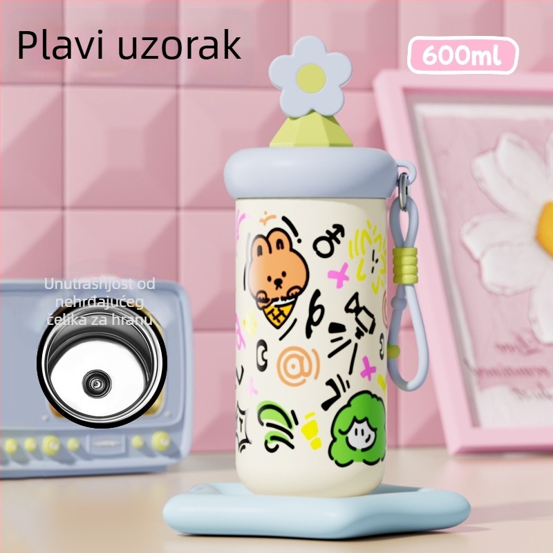 Termos šalice za žene sa slamkom, kompaktna i prijenosna, unutarnja posuda od 316 STL, vanjsko kućište od 201 STL, vakuumska izolacija 6–12 sati, odvajanje čaja i vode, mogućnost ispisa logotipa