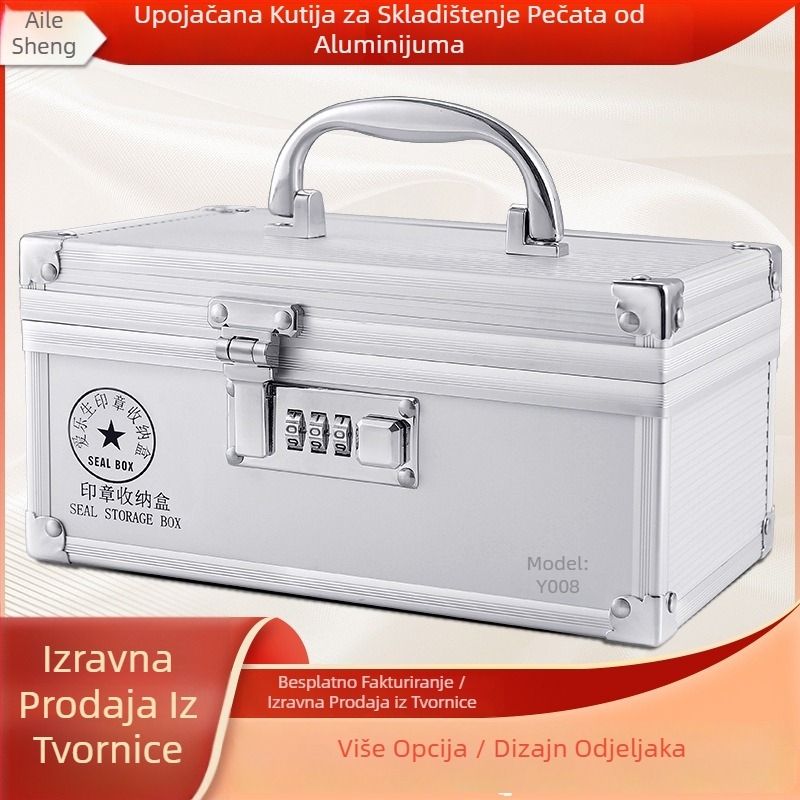 Kutija za pečate od aluminijske legure sa ručkom i bravom – skladištenje službenih i bankovnih pečata