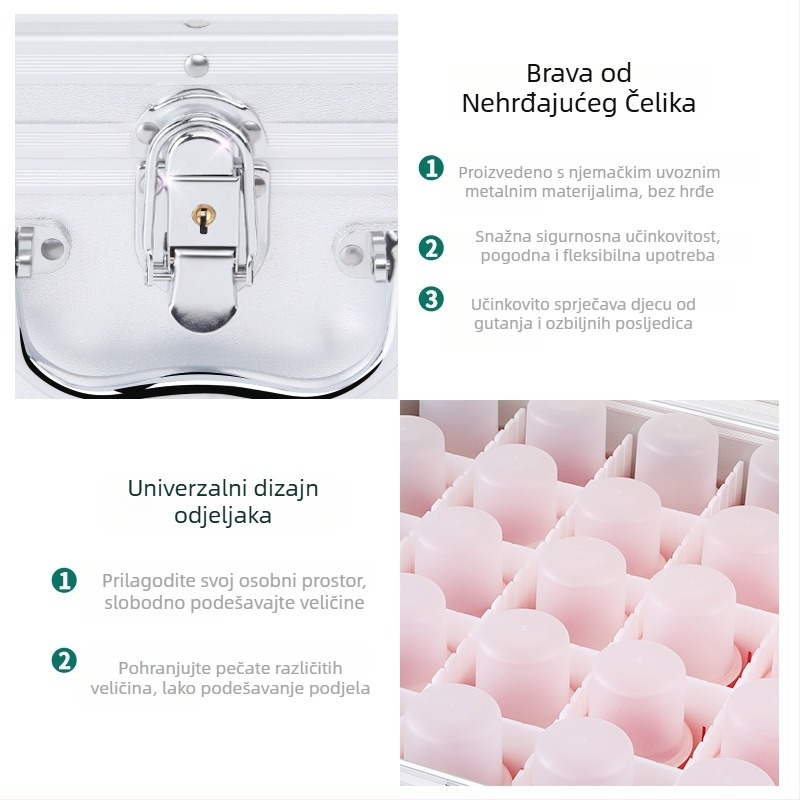 Kutija za pečate od aluminijske legure sa ručkom i bravom – skladištenje službenih i bankovnih pečata