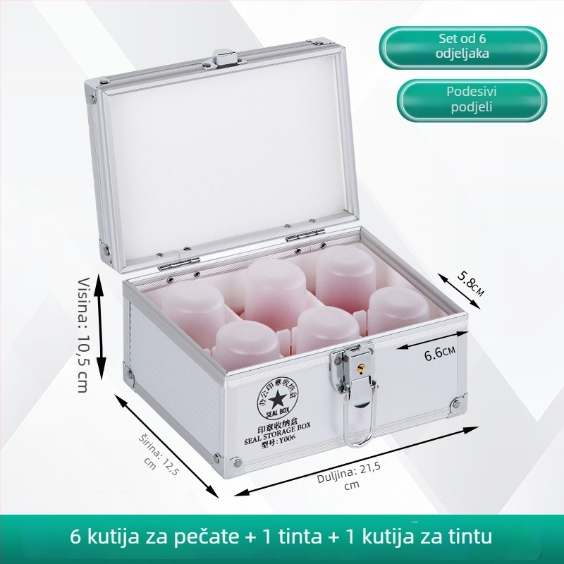 Kutija za pečate od aluminijske legure sa ručkom i bravom – skladištenje službenih i bankovnih pečata