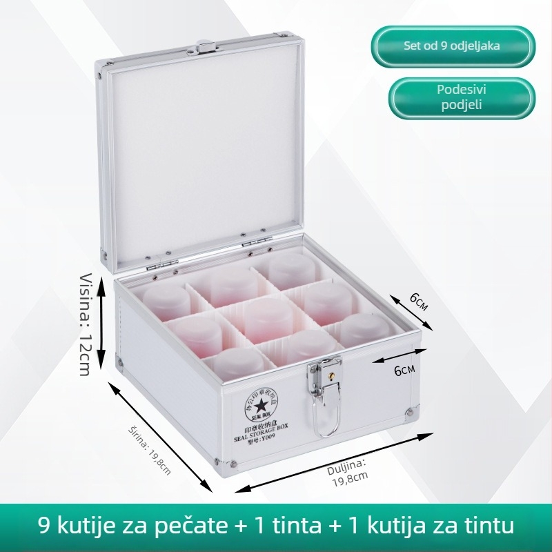 Kutija za pečate od aluminijske legure sa ručkom i bravom – skladištenje službenih i bankovnih pečata