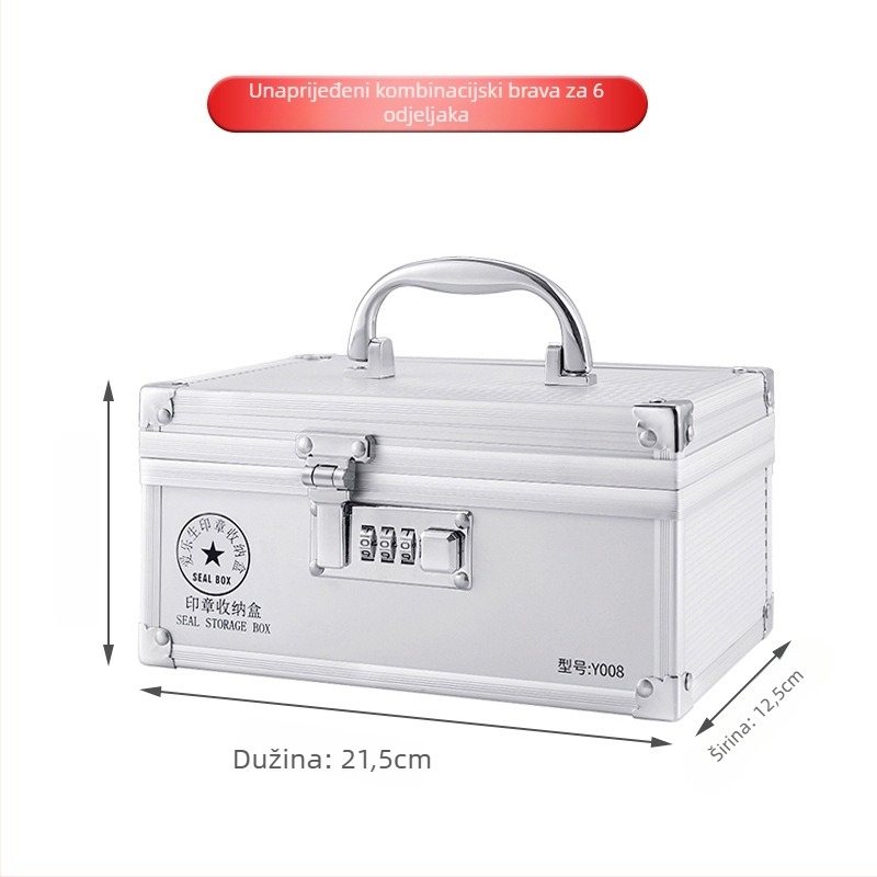 Kutija za pečate od aluminijske legure sa ručkom i bravom – skladištenje službenih i bankovnih pečata