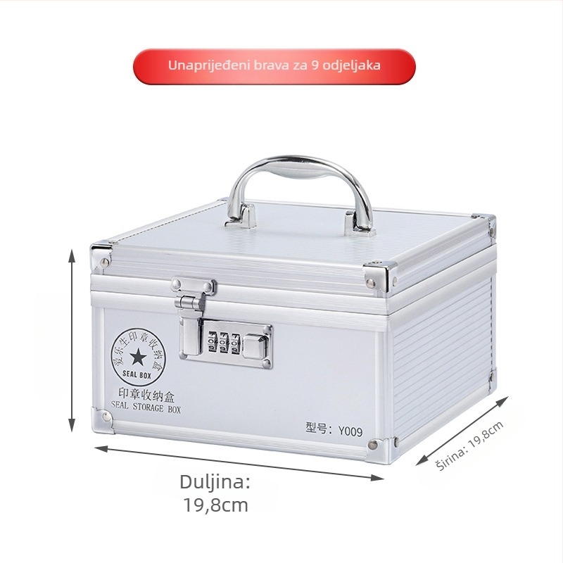 Kutija za pečate od aluminijske legure sa ručkom i bravom – skladištenje službenih i bankovnih pečata