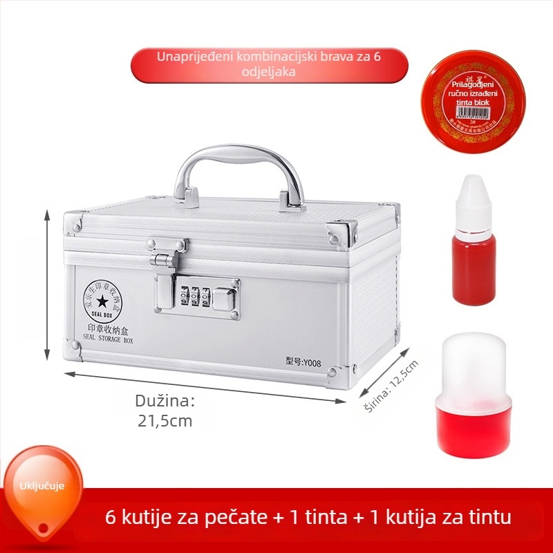 Kutija za pečate od aluminijske legure sa ručkom i bravom – skladištenje službenih i bankovnih pečata
