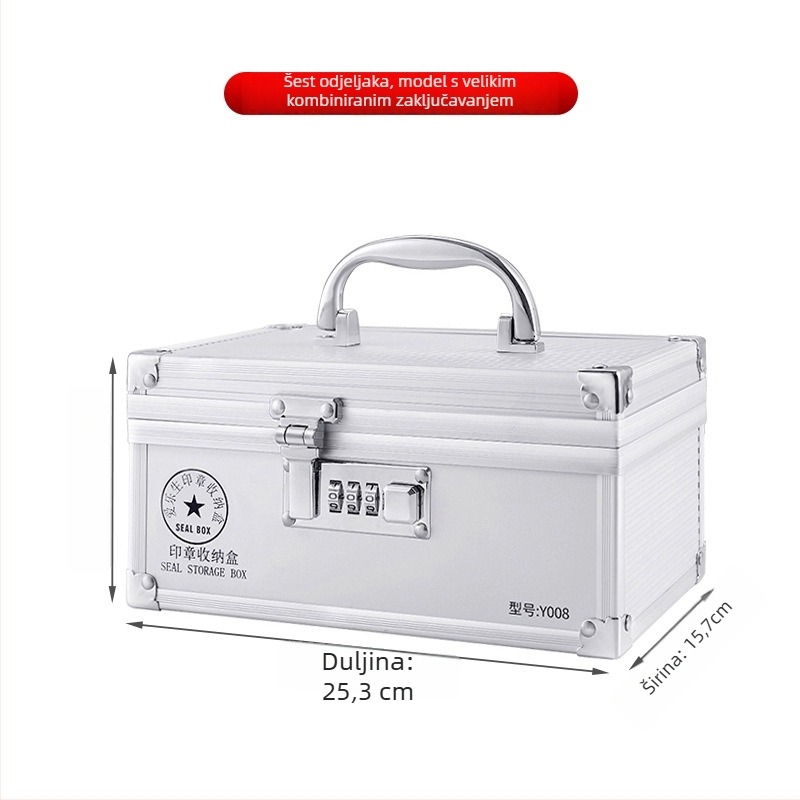 Kutija za pečate od aluminijske legure sa ručkom i bravom – skladištenje službenih i bankovnih pečata
