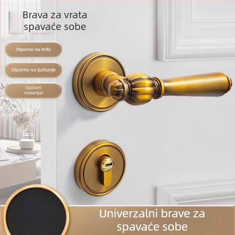 Dijeljena brava za vrata, aluminijska legura, tihi rad, za vrata spavaće sobe, otključavanje ključem