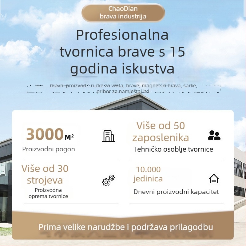 Dijeljena brava za vrata, aluminijska legura, tihi rad, za vrata spavaće sobe, otključavanje ključem