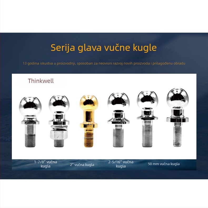 Kugla vučne glavne za prikolicu, karbonsko čelična, kromirana površina, plastno prskanje, prilagodljivo obrađivanje