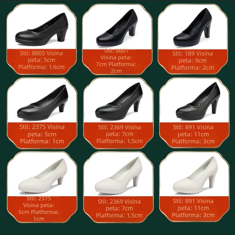 Ženske poslovne cipele, okrugli vrh, PU gornji dio, platforma, debeli pet 6–8 cm, ulošak od mikrovlakana