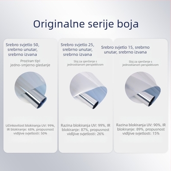 PET film za zaštitu od sunca i izolaciju, visoke propusnosti, samoljepljivi reflektirajući prozorski film, jednobojni dizajn za dnevnu sobu i balkon