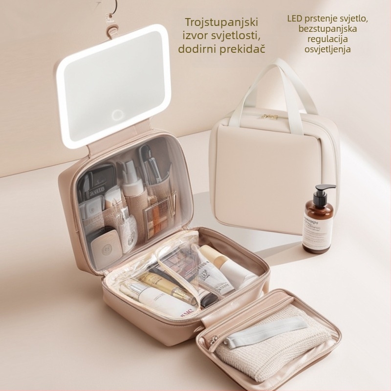 Putna kozmetička torbica s USB priključkom, vodootporna, razdvajanje suho-mokro, proširenje, PU materijal