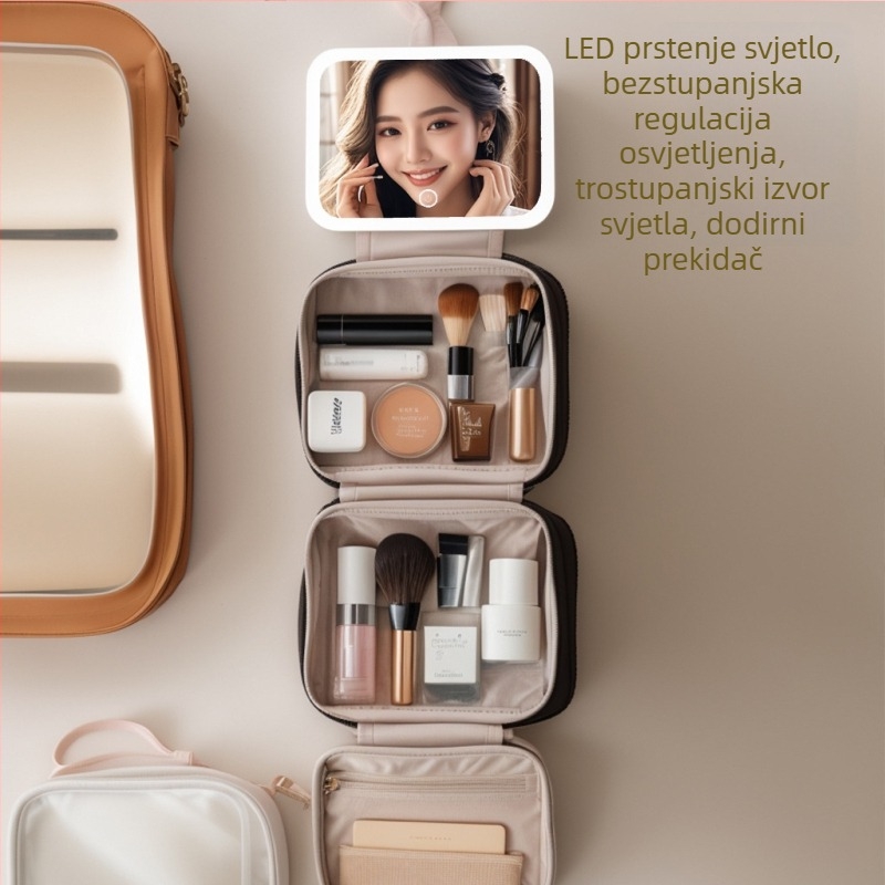 Putna kozmetička torbica s USB priključkom, vodootporna, razdvajanje suho-mokro, proširenje, PU materijal