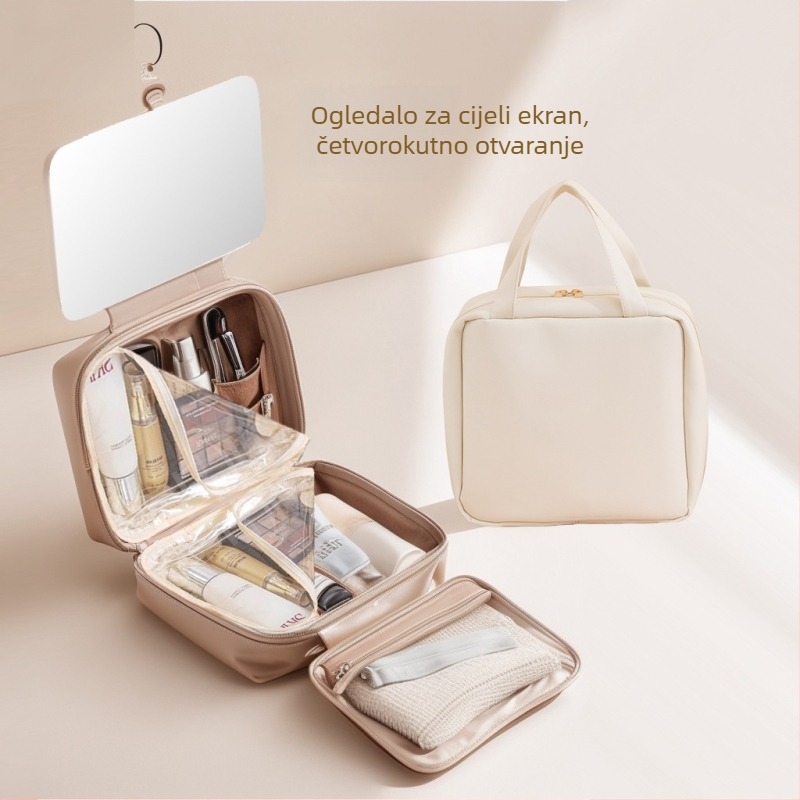 Putna kozmetička torbica s USB priključkom, vodootporna, razdvajanje suho-mokro, proširenje, PU materijal