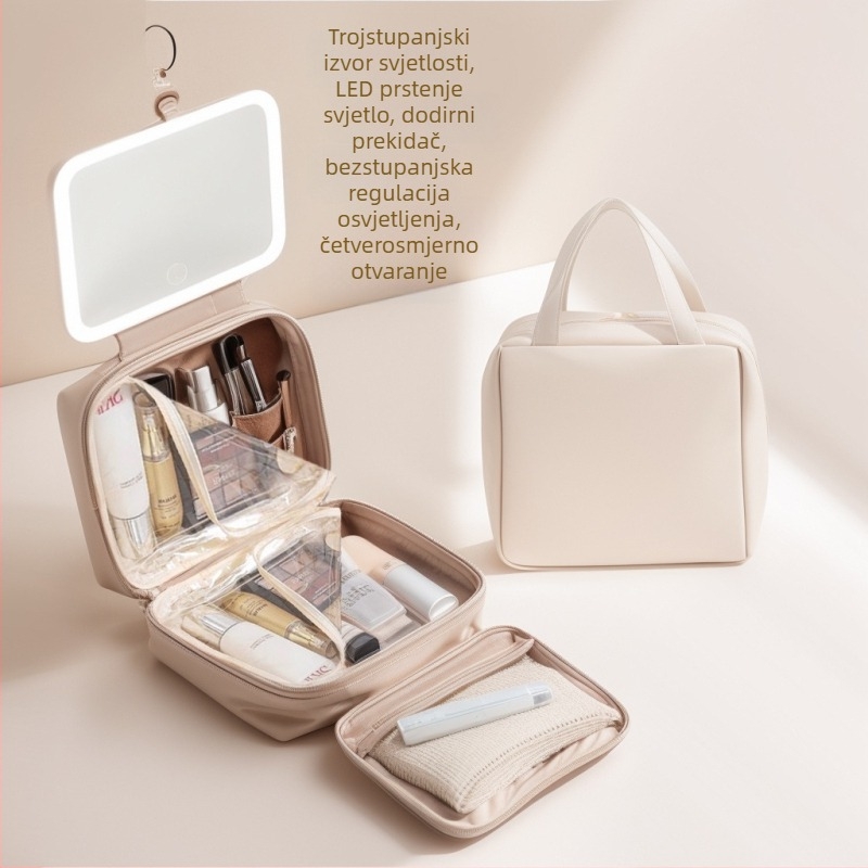 Putna kozmetička torbica s USB priključkom, vodootporna, razdvajanje suho-mokro, proširenje, PU materijal