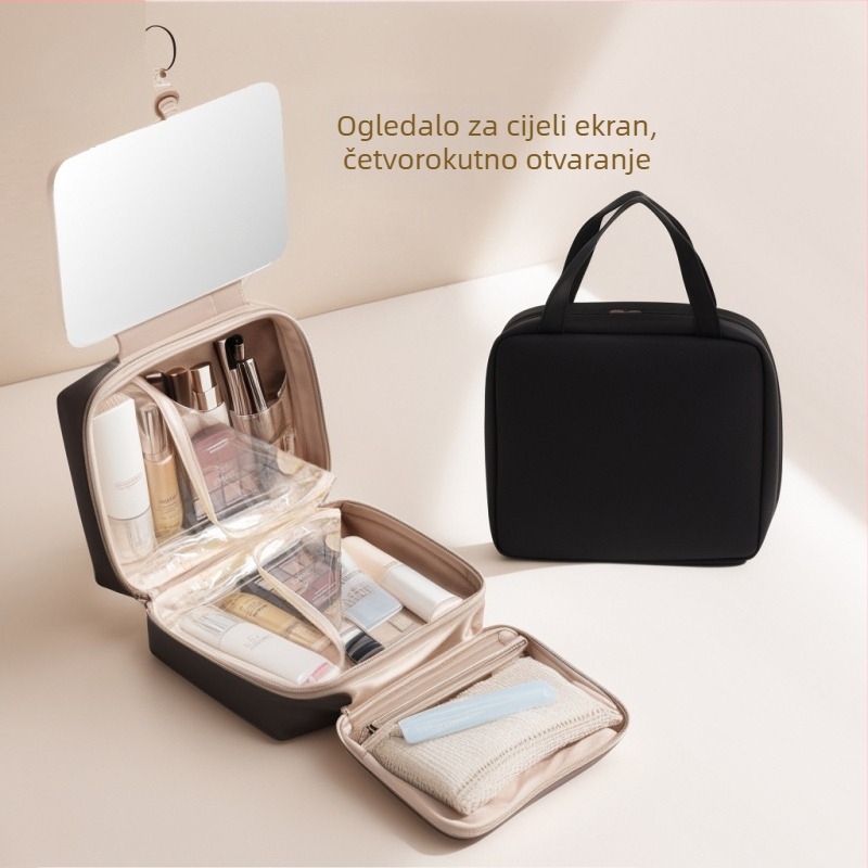 Putna kozmetička torbica s USB priključkom, vodootporna, razdvajanje suho-mokro, proširenje, PU materijal