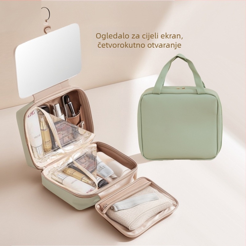 Putna kozmetička torbica s USB priključkom, vodootporna, razdvajanje suho-mokro, proširenje, PU materijal