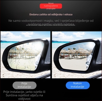 Membrana za kišu za retrovizor s anti-odrazom i anti-zamućivanjem, PET podloga, debljina 0,17 mm, nano-keramički prednji štit, 99% vidljiva refleksija